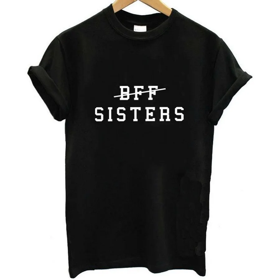 BFF SISTERS футболка с буквенным принтом, Женская свободная футболка с коротким рукавом и круглым вырезом, летняя женская футболка, топы