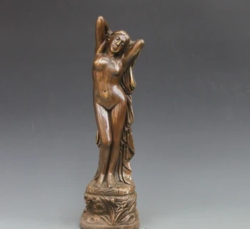 

17"Western Bronze Copper Beautiful naked girl belle Art Sculpture fast