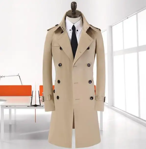 

Korean mens trench coat brand clothing plus size spring coat new business beige gentleman double-breasted long manteau homme