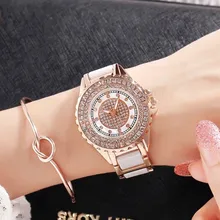 Роскошные женские часы с австрийскими кристаллами, ЖЕНСКИЕ НАРЯДНЫЕ часы, керамические стразы, браслет из розового золота, бриллиантовые Наручные часы
