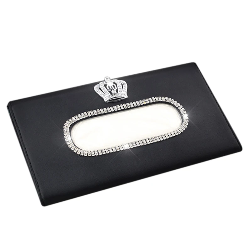 

Fashion Crown Crystal Car Tissue Box Sun Visor Leather Auto Tissue Bag Sunvisor Hanging Holder Case Napkin For Car Accessories