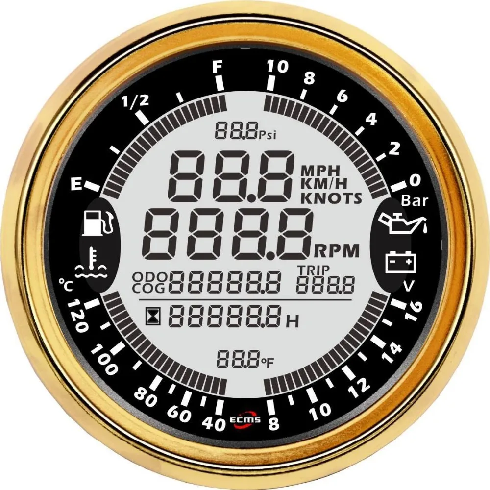 Морской лодка цифровой gps Спидометр Тахометр 6in1 многофункциональный прибор 18-32 В 10Bar 85 мм 7 цветов 316L ободок