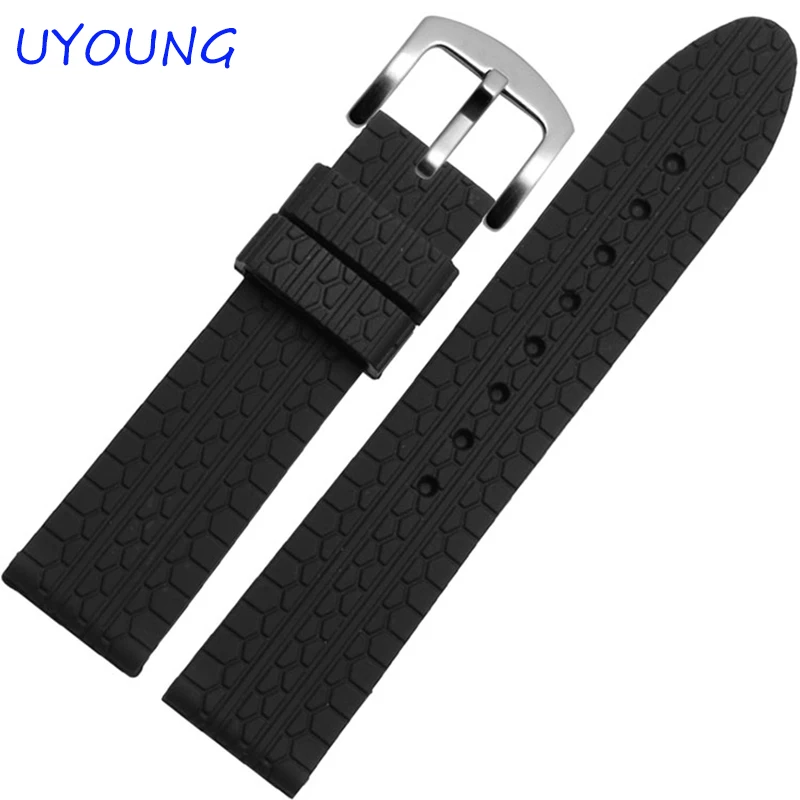 

Quality Silicone Watchband 22mm For Mens Deployment Silicone Watch bands buckle with Strap Bracelet