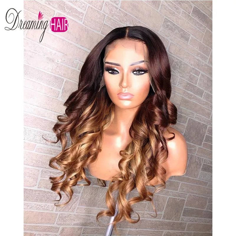 Dreaming Brazilian Lace Front Human Hair Wigs With Baby Hair Pre Plucked For Black Women Remy Hair Ombre Blonde Colored Wavy Wig