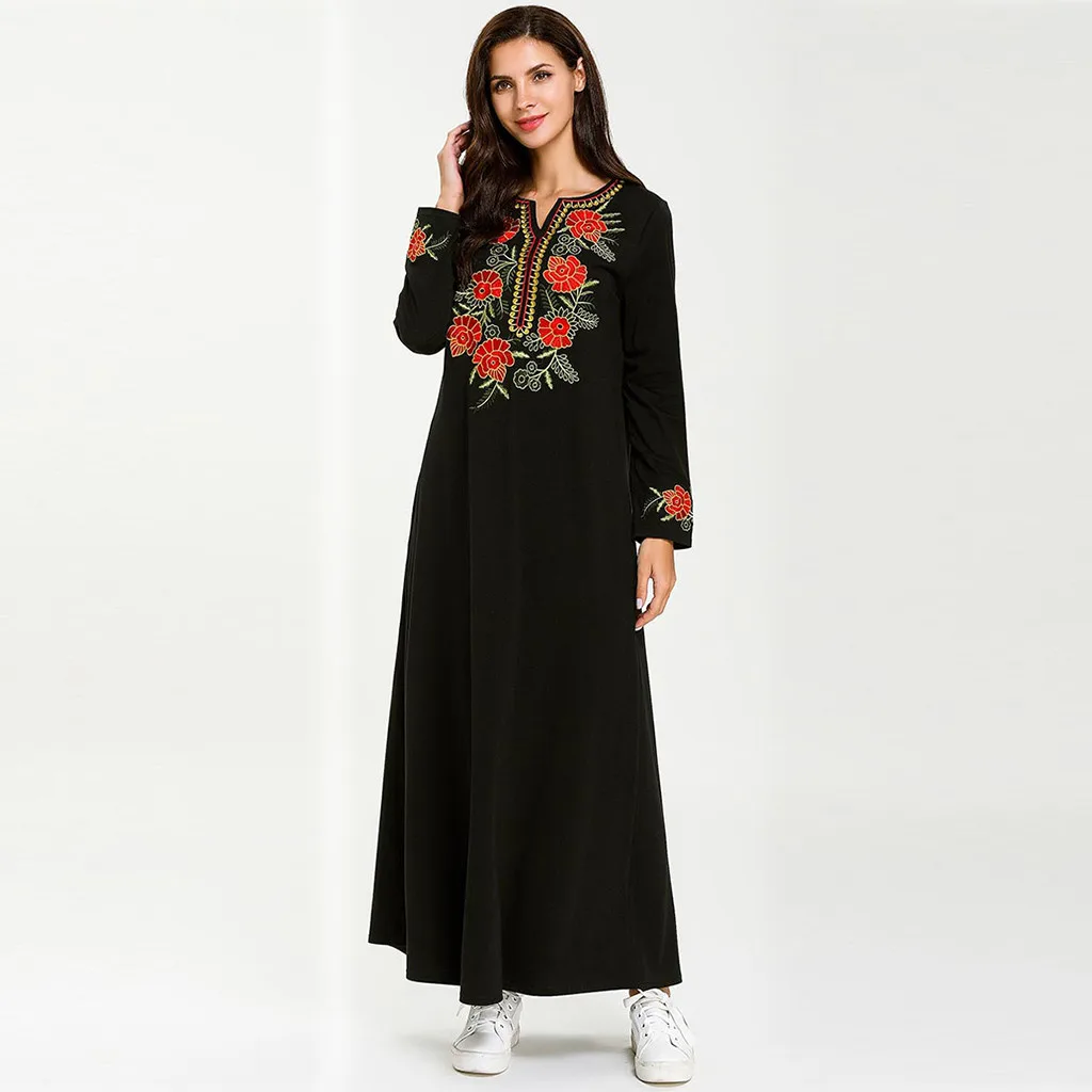 Новый мусульманский длинный халат с принтом, тонкое платье макси абайя, кафтан, Исламская одежда, сексуальное полиэфирное платье с круглым