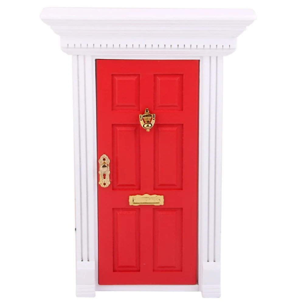 

1/12 Dollhouse Miniature Luxury Wooden Red Exterior Door 6 Panel W Key