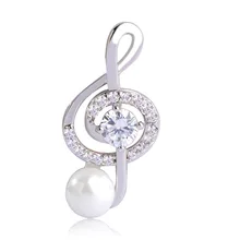 Blucome CZ Zircon Music Note Brooches Simple Style Simulated Pearl Small Brooch Hijab Pins Collar Clip Women Men Badge Jewelry