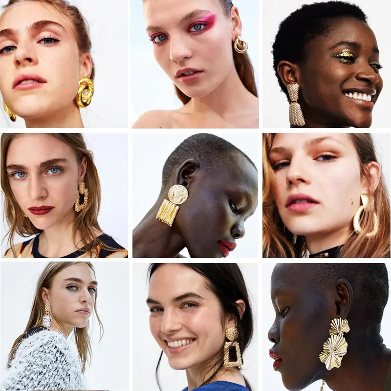 

Big Small Fashion Earrings for Women 2019 Statement Geometric Gold Color Vintage Earrings 2019 Metal Pendant Earrings Jewelry