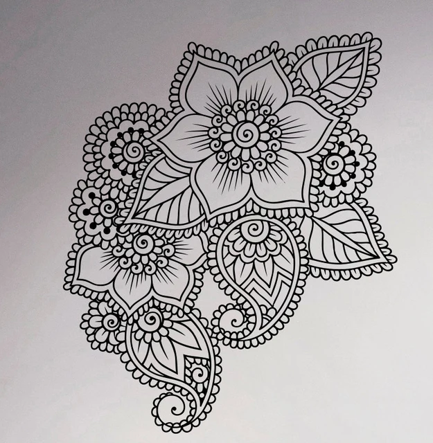 Abstrak Bunga Ornamen Stiker Dinding Vinyl Decal Henna Mehndi Indian