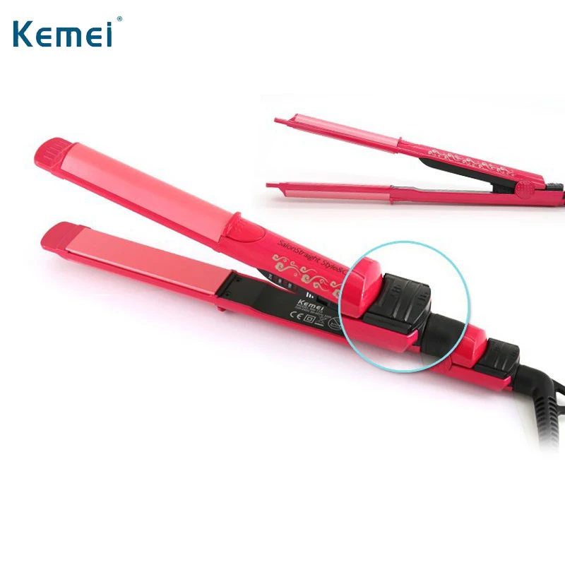 Hot Sale Kemei 2 In 1 Hair Curling Iron Electric Straightening Irons EU
