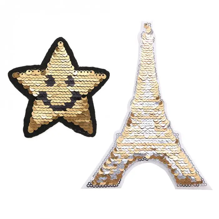 Lovely Change Color Sequins Patch Reversible Sew On Star Tower For Clothes DIY Clothing Coat Hogard JY24