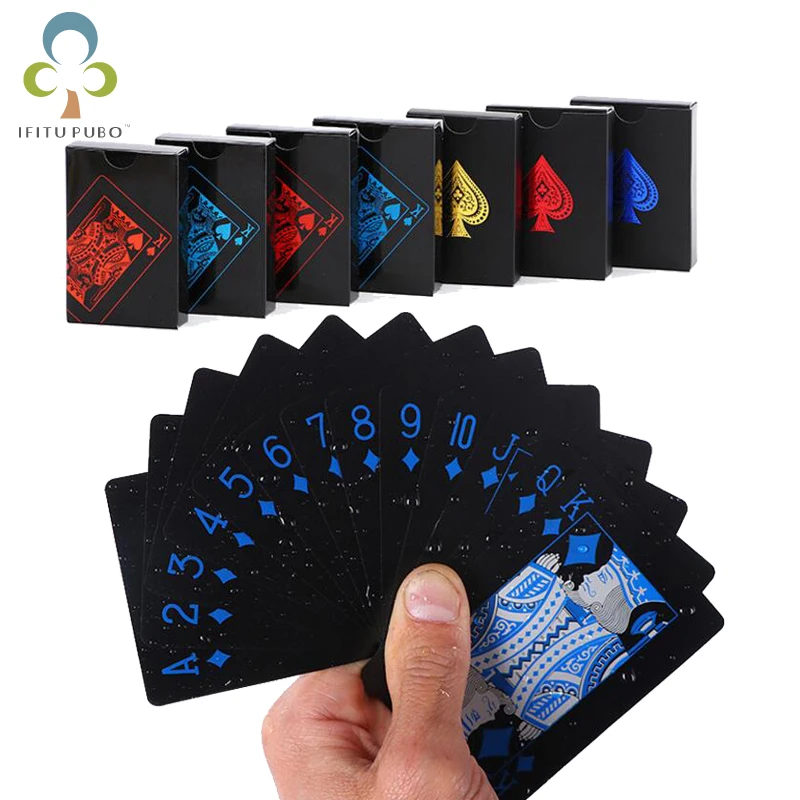 

Quality Waterproof PVC Plastic Playing Cards Poker Classic Magic Tricks Tool Pure Black Magic Box-packed Free Shipping GYH