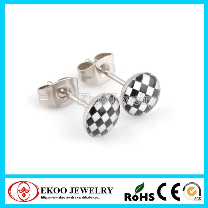 

316L Surgical Steel Black and White Checkered Earring Stud