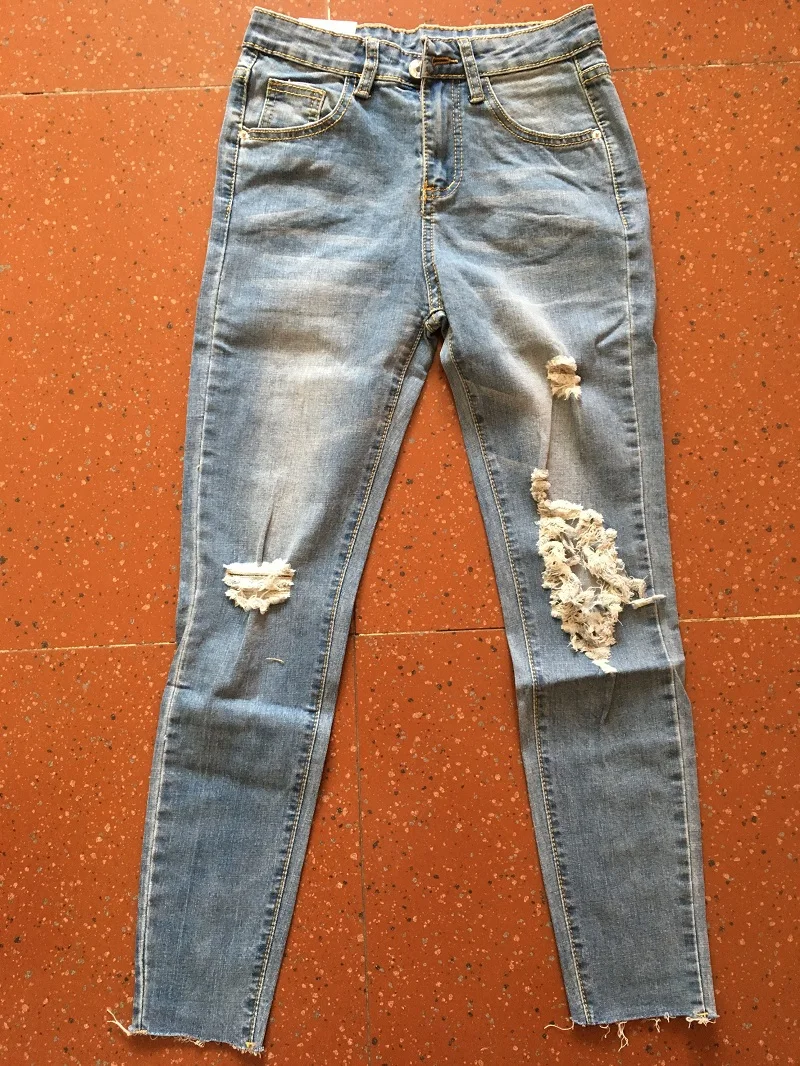 Brand Ripped Jeans Women Street Denim Pants Big Holes Torn Casual Trousers Skinny Pencil Pants Female Ankle Jeans