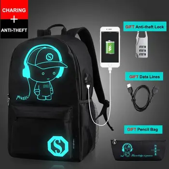 

Cute Cartoon School Bag Luminous School Backpack With Usb Cable And Lock And Pencil Bag For Teens Girls Boys Mochila Escolar