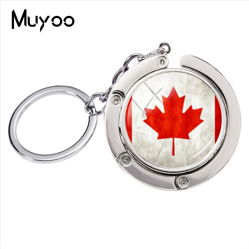 

2018 New Fashion Canadian Flag Key Chain Women Silver Czech Republic Flag Glass Cabochon Keychain Iceland Flag National Flag