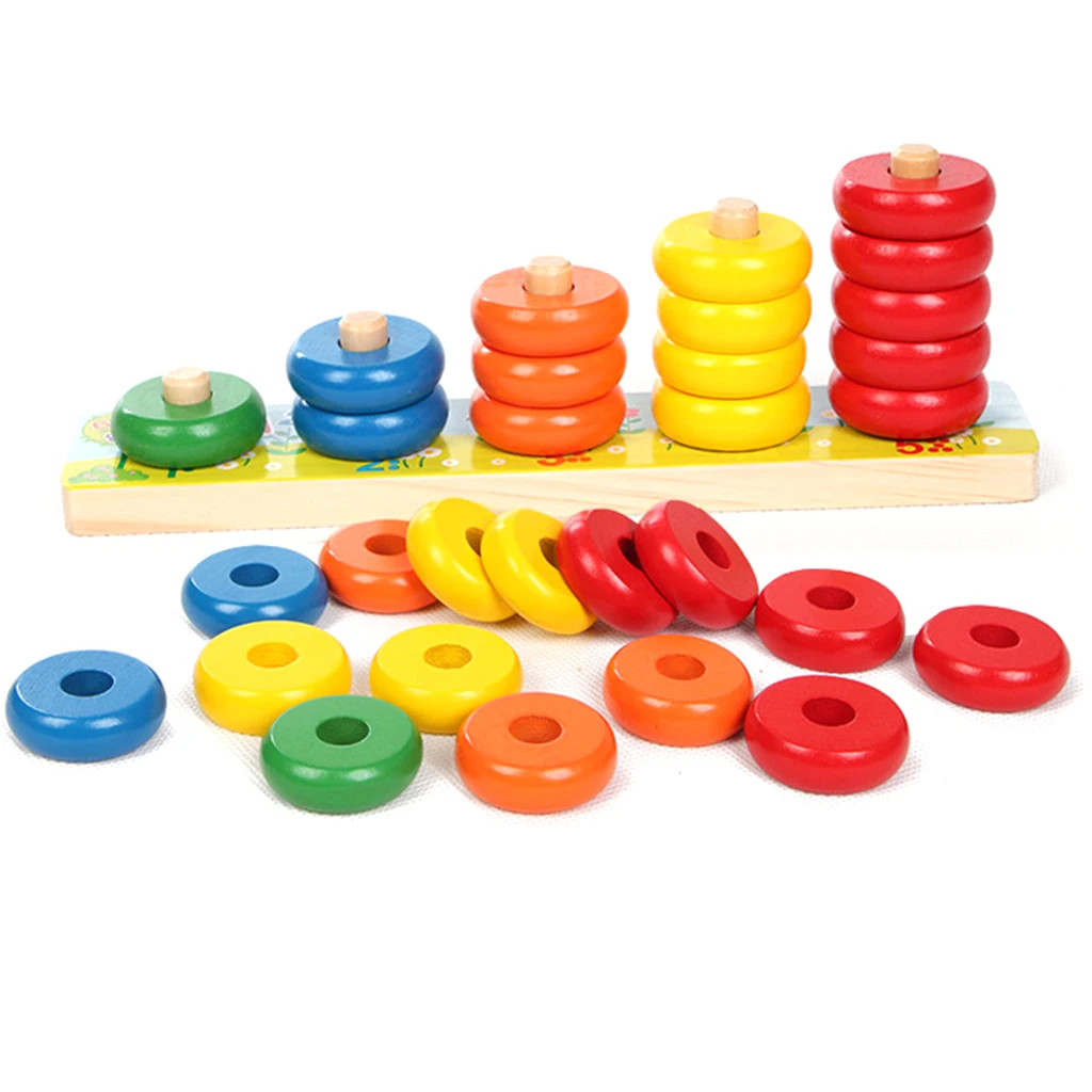 Colorful Rainbow Calculate Circle Montessori Counting Stacker Blocks Wooden Educational Toy for Kids Chilrden Ages 3+