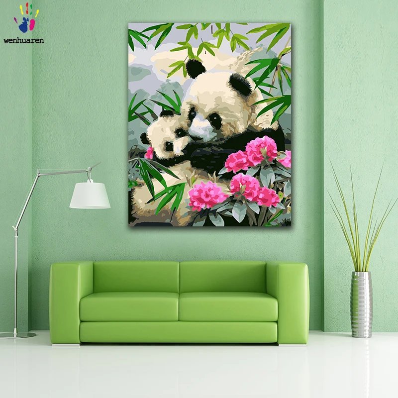 

DIY Coloring paint by numbers Panda mother and bear baby photo figure paintings by numbers with kits 40x50 framed