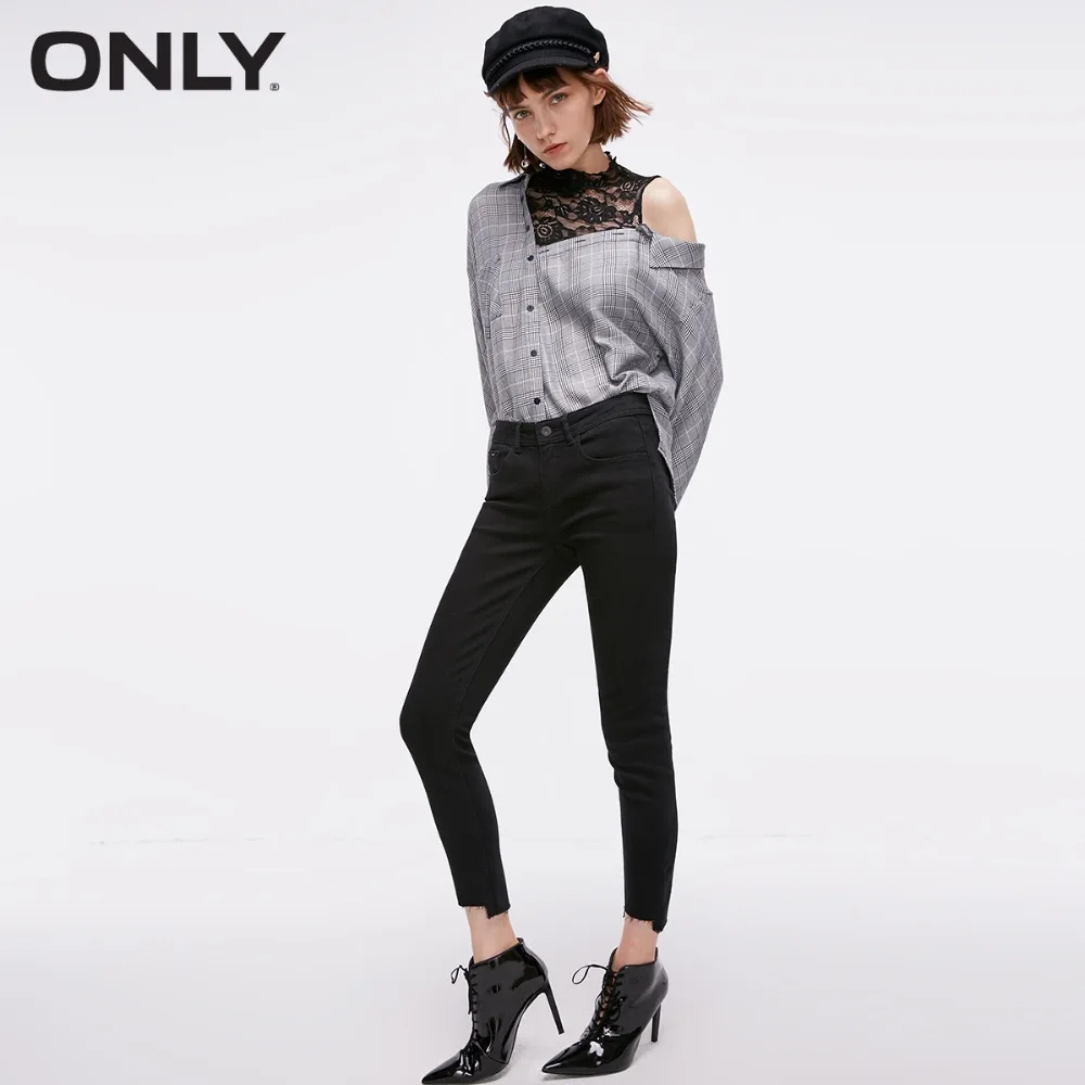 Только женские осенние новые с низкой талией тонкие укороченные джинсы нерегулярный край дизайн | 118349591