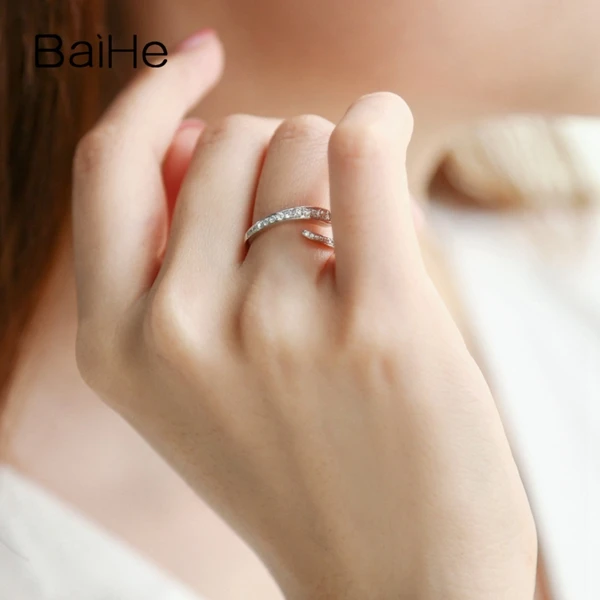 BAIHE Твердое 14 к белое золото всего 0.23ct H/SI круглые натуральные бриллианты обручальное кольцо модные ювелирные украшения Подарочное кольцо