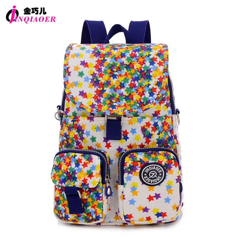 JINQIAOER Mochilas mujer Waterproof Nylon Flap Backpack Stars Printing Women Small Backpack School Bags Fashion Crossbody