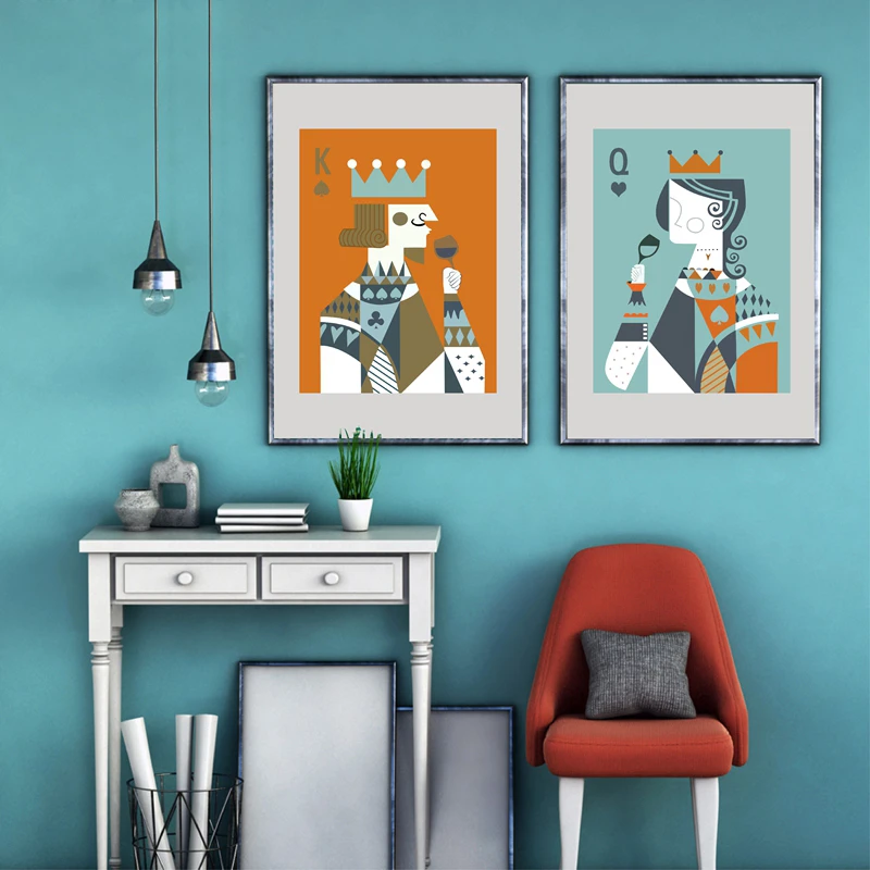 poker king queen print posters , abstract playing cards canvas art painting vintage home wall decoration canvas art print posterart painting aliexpress poker king queen print