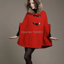 Осень зима корейское женское Шерстяное пончо пальто воротник из натурального меха шерстяное пальто размера плюс Свободное пальто