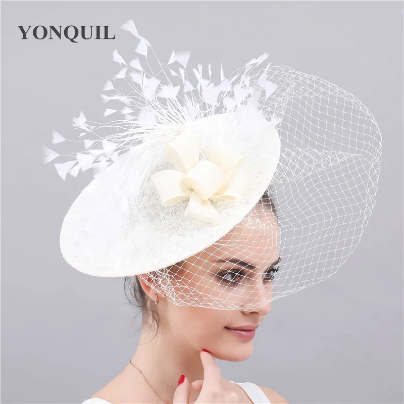 Kenducky Ivory Mesh Fascinator Wedding Hats Bbridal Marry Headwear Elegant Ladies Women Chapeau Caps Party Race Headbands Mesh