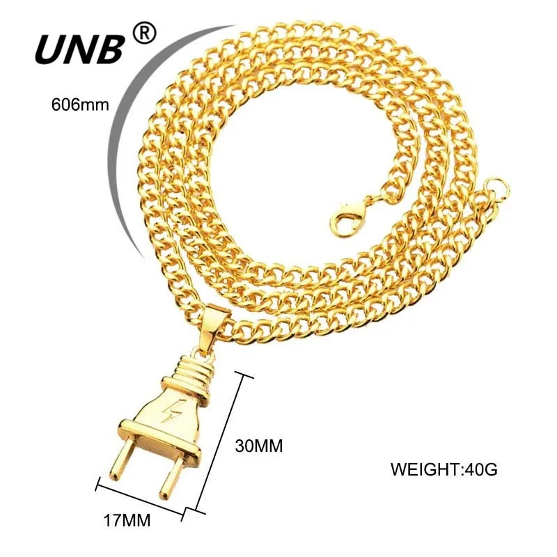 UNB новые позолоченные электрические штепсельные формы ожерелья с подвесками для мужчин и женщин хип-хоп очаровательные цепи Льдом Из Bling Ювелирные изделия Подарки
