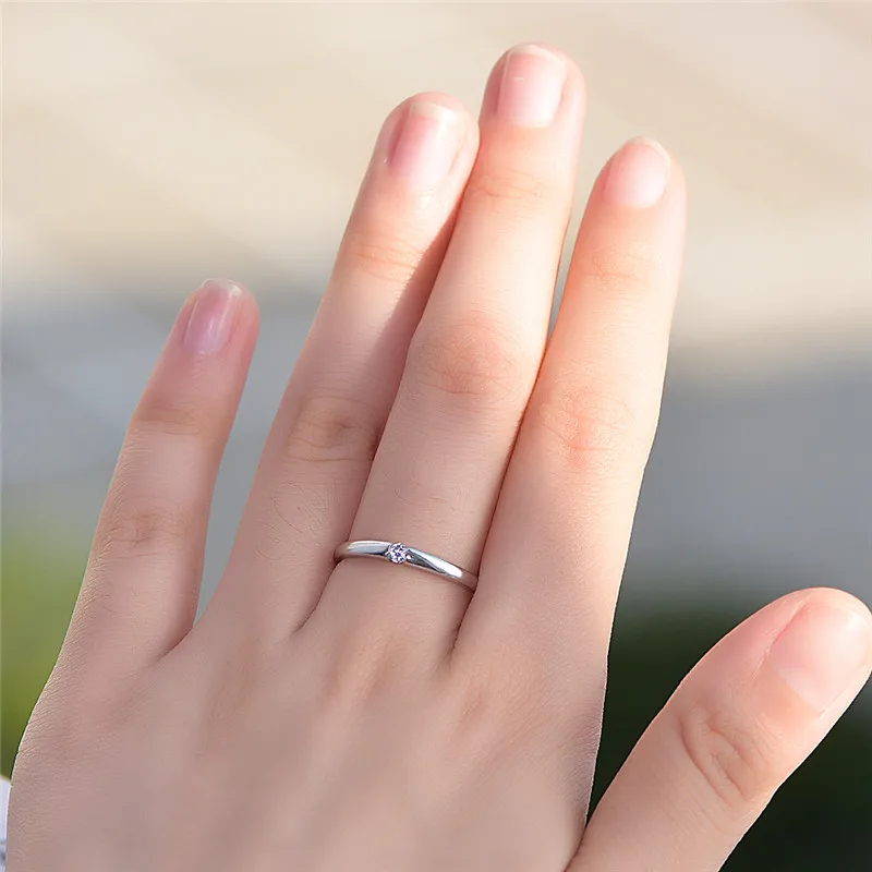 

Cute Female Small Round Zircon Stone Ring 100% Real 925 Sterling Silver Finger Ring Boho Promise Engagement Rings For Women