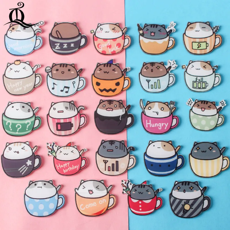 

1PCS The cat cups Cartoon Icons on The Pin Kawaii Icon Badge Bacges on Backpack Badges for Clothing Acrylic Badges Z67