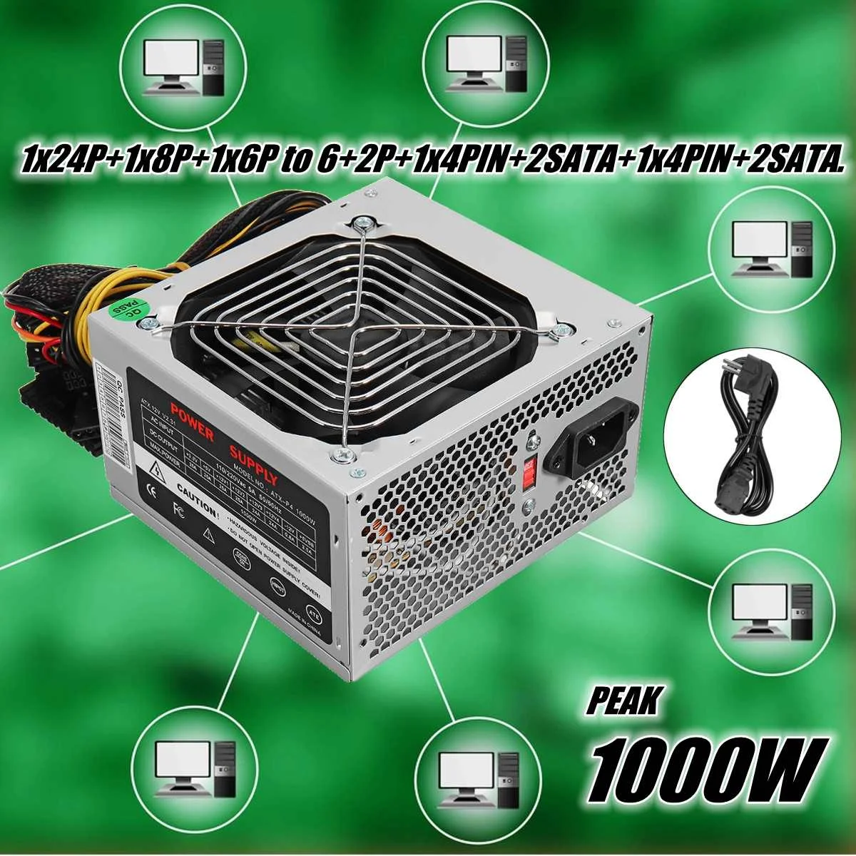 الشظية ماكس 1000 W 110 ~ 220 V 20 + 4PIN امدادات الطاقة ل SATA انتر و AMD المزدوج ATX جهاز كمبيوتر شخصي آلة استخراج المعادن