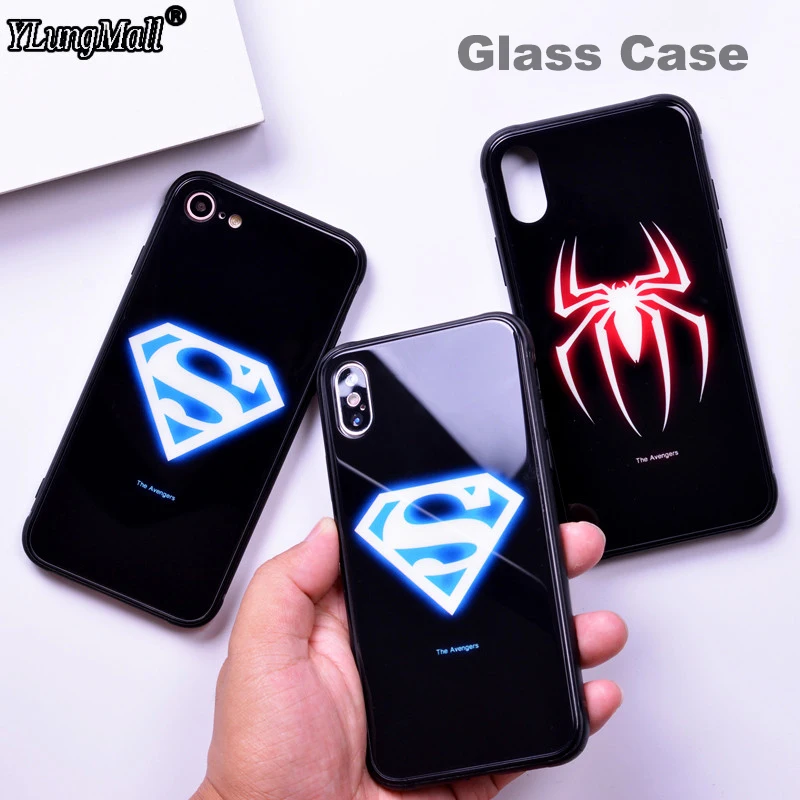 

Case for iphone Xs iPhone Xs Max Case Luminous Tempered Glass Case Superman Batman Cover for iphone 6 6s 8 7 Plus X Phone Case