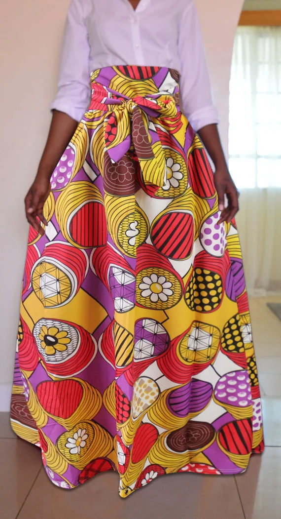 Африканских женщин юбка печатным рисунком большие размеры плиссированная юбка с поясной ремень BM1976