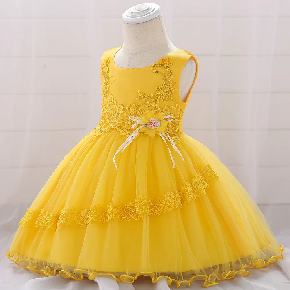 Пышное платье для маленьких девочек; Ropa Bebe; платье для крещения; платье с цветочной аппликацией для дня рождения; платье на крестины для маленьких девочек; Vestidos - Цвет: L1885XZ-YE