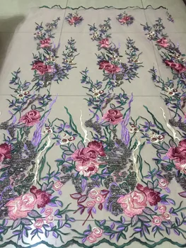 

(5yards/pc) high quality African French net lace fabric with delicate flowers embroidery and sequins for party dress FLCD24