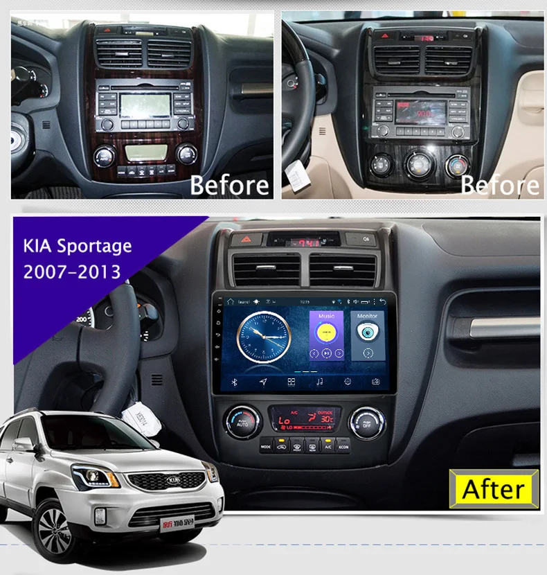 Горячая 9 дюймов Android 8,1 автомобильный Dvd Gps плеер для KIA Sportage 2007-2013 Встроенный радио Видео навигация с Bt Wifi RDS