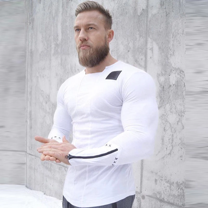 

Mens t-shirt Running Fitness Men Bodybuilding Sport Tight Long Sleeves White T Shirt Male Compression Crossfit Top Blouse Shirt