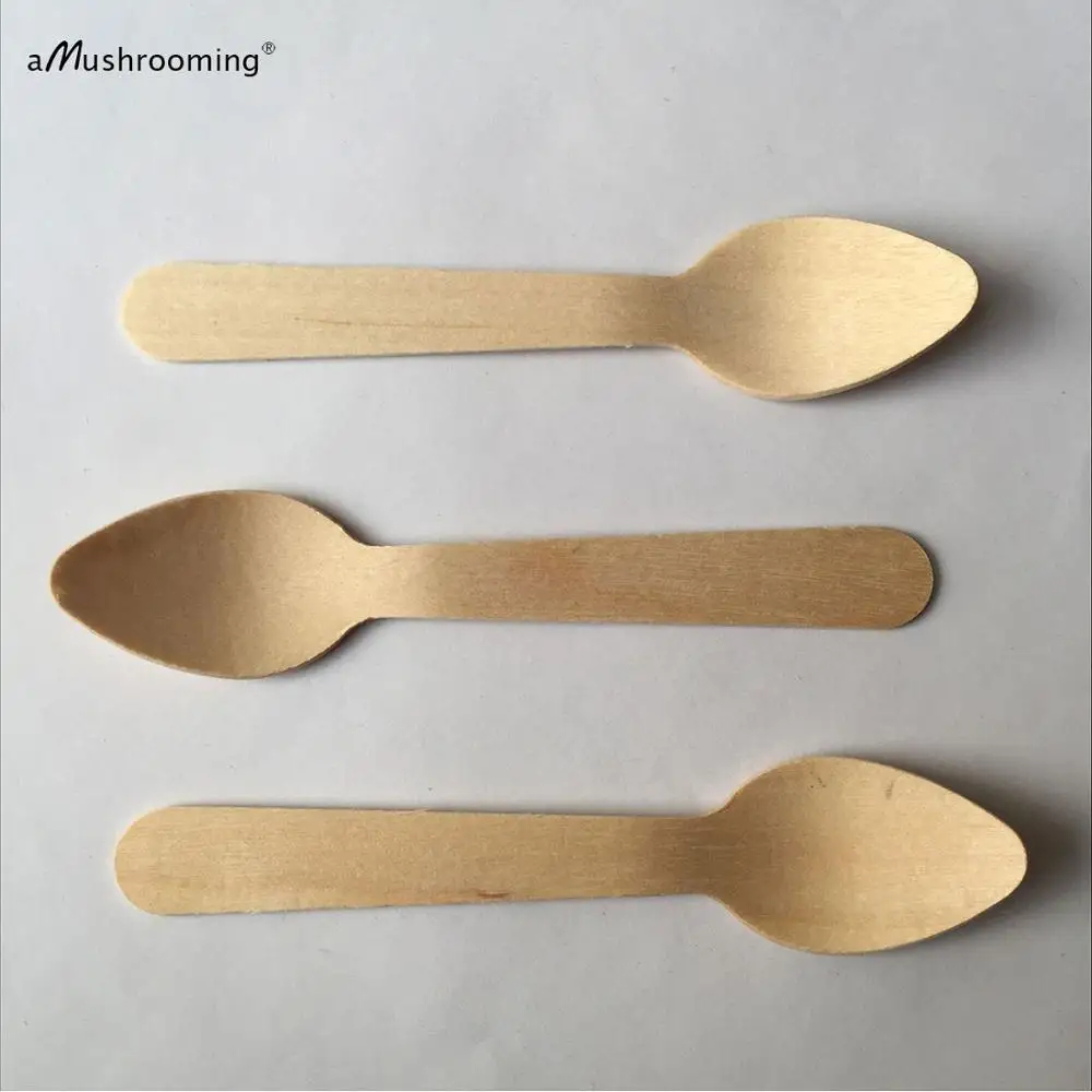 (25 pieces/lot) Disposable Wooden Food Dessert Spoon Tableware Cutlery Utensil Tea Spoonin