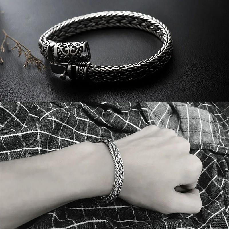 GAGAFEEL 100% 925 Silver Bracelets Width 8mm Classic Wire-cable Link Chain S925 Thai Silver Bracelets for Women Men Jewelry Gift