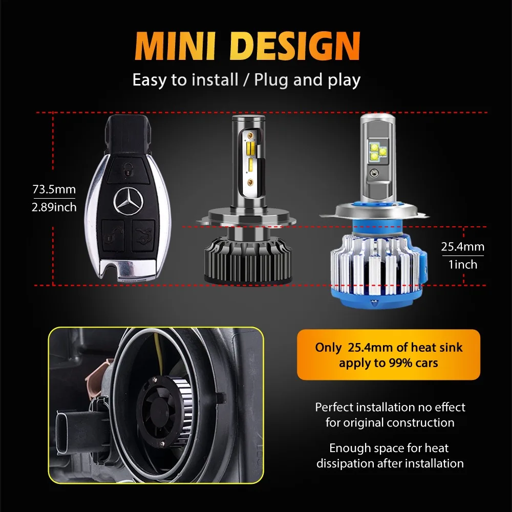 Infitary Автомобильная фара лампы H4 H7 Led 14000Lm H1 H3 H11 H13 880 9005 9006 9007 3 изменения цвета 3000K