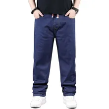 Большие размеры 8XL, черные джинсы в стиле хип-хоп, мужские джинсовые штаны, хлопковые прямые Свободные мешковатые шаровары, растягивающаяся одежда с высокой талией