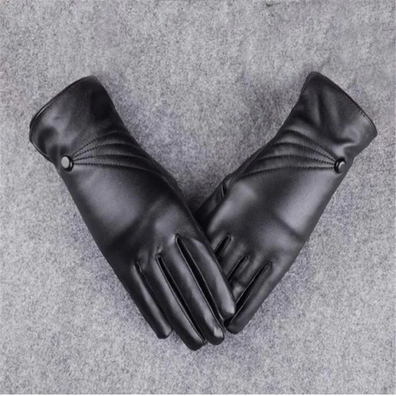 Luxurious Women Girl Leather Winter Super Warm Gloves Cashmere Winter Mittens Women PU Leather Gloves Women #F#30NV9 (4)