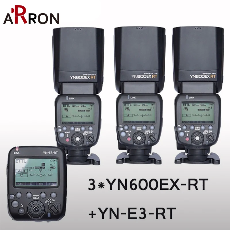 

3PCS YONGNUO Hot YN600EX-RT Auto TTL HSS Flash Speedlite +YN-E3-RT Controller for Canon 5D3 5D2 7D Mark II 6D 70D 60D