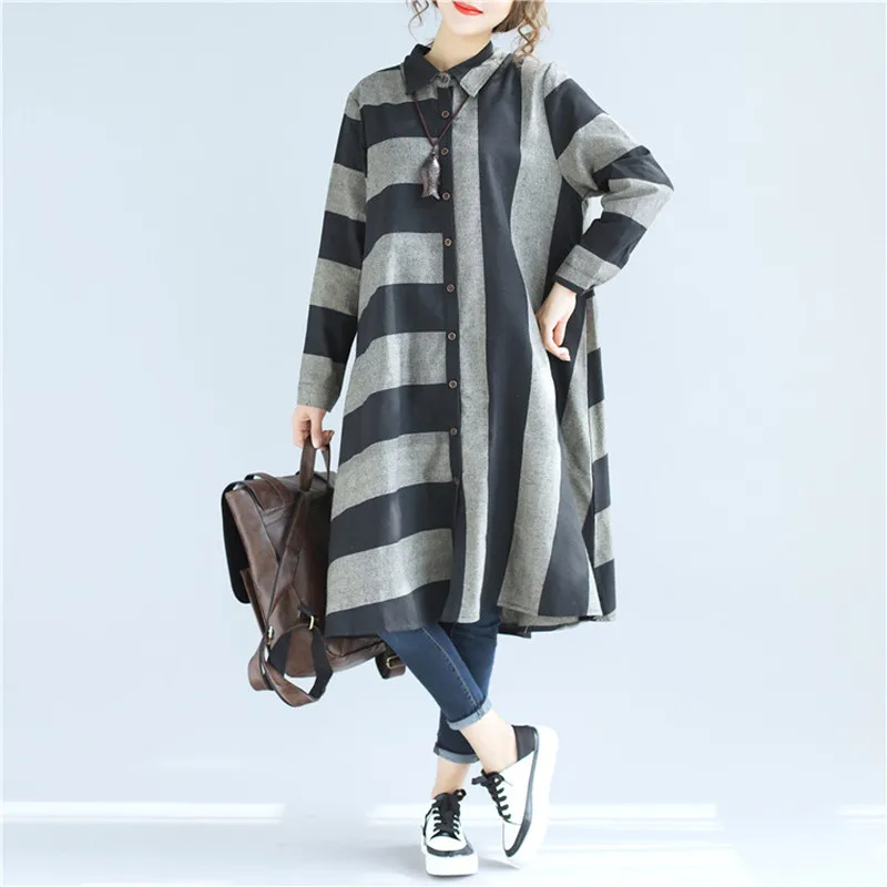 ilstile 2018 Fashion Women's Long Sleeve Striped Shirts Cotton Linen Casual Loose Long Tops Plus Size Spring Autumn Shirt M-XXL Blouses