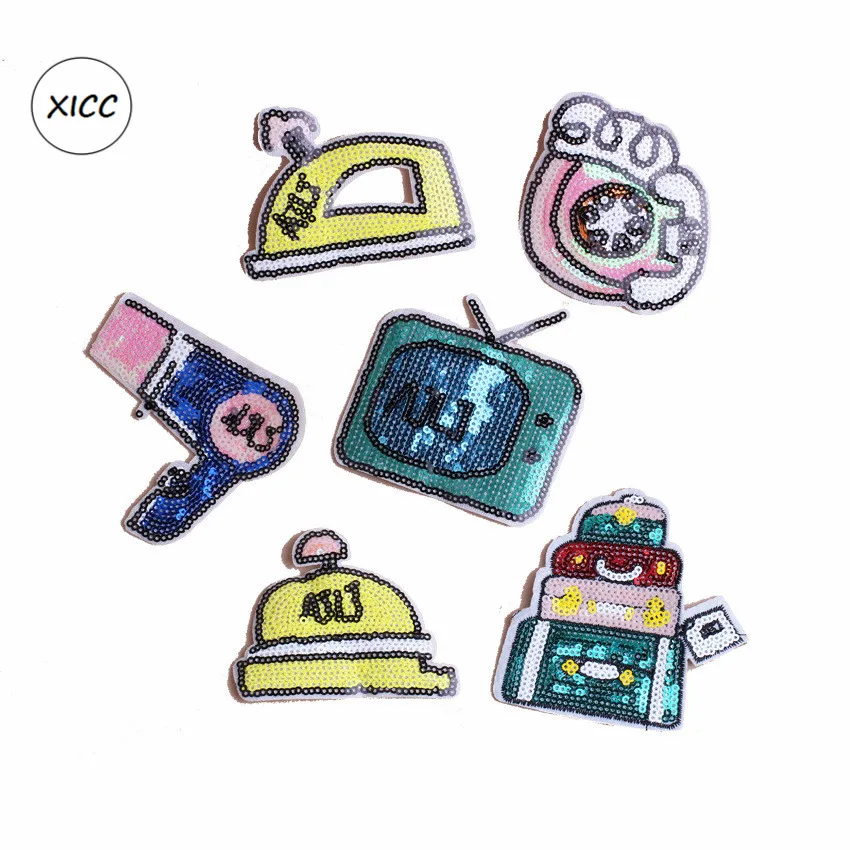 

Cartoon Paillette Women Bird Handbag Phone TV Hat Embroidery Iron On Transfer Patches Custom Logo DIY Applique For Clothes Jeans