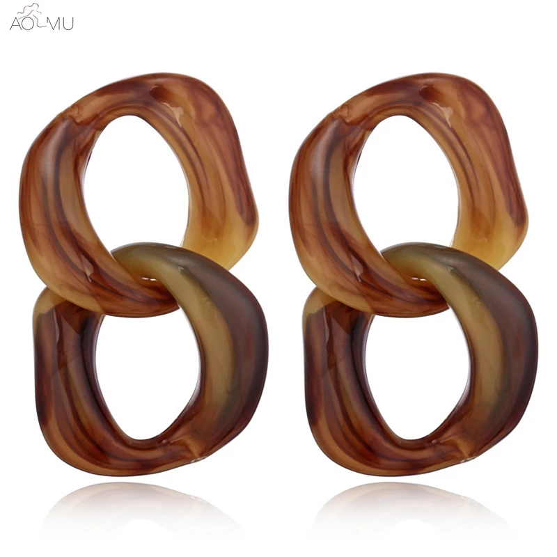 

AOMU 2018 Irregular Vintage Acrylic Acetic Acid Geometry Big Oval Twisted Chain Drop Earrings for Women Trendy Jewelry Brincos