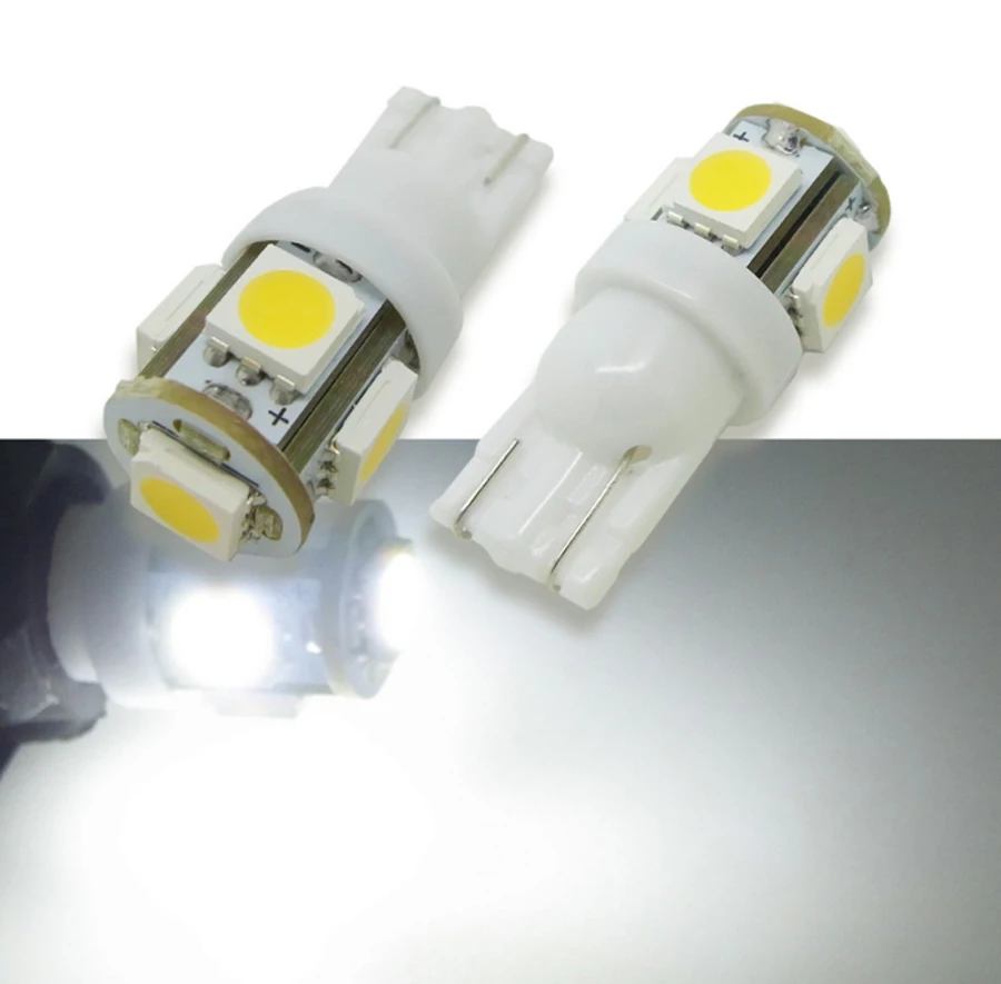 

10pcs/lot Car Auto LED T10 5050 W5W 5 SMD 194 168 LED White Car Side Wedge Tail Light Lamp Bulb 12V