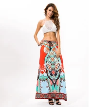Летняя одежда праздничный тайский стиль винтажные длинные пляжные макси юбка с высокой талией Этнические женские юбки Терилен печати Халат Femme