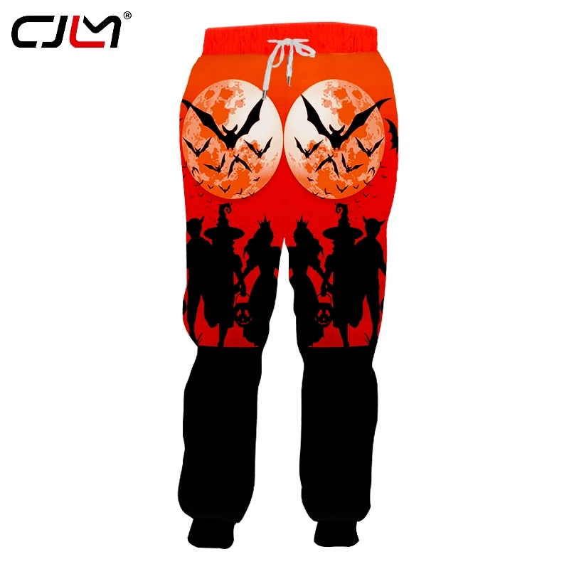 

CJLM Winter Halloween Man Pants 3D Printed Bat Moon Men's Sweatshirt Black Witch And Child Unisex Trousers Wholesale